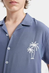 DeFacto Oversize Wide Fit Polo Neck Viscose Short Sleeve Shirt Boy - Image 5