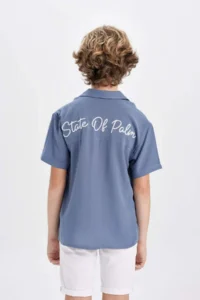 DeFacto Oversize Wide Fit Polo Neck Viscose Short Sleeve Shirt Boy - Image 6