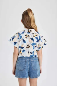 DeFacto Crop Patterned Cotton Short Sleeve Shirt Girl - Image 6