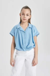 DeFacto Cropped Fit Cotton Short Sleeve Shirt Girl - Image 3