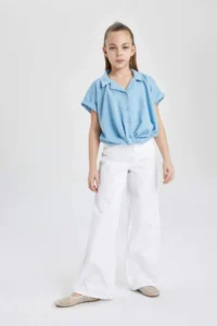 DeFacto Cropped Fit Cotton Short Sleeve Shirt Girl - Image 4
