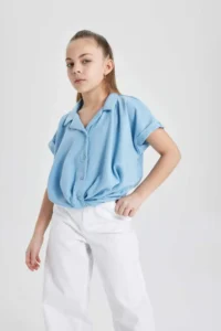 DeFacto Cropped Fit Cotton Short Sleeve Shirt Girl - Image 5