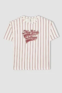 DeFacto Girl's Pajama Set Striped Printed Short Sleeve Top with Elastic Waist Long Bottom - Image 8
