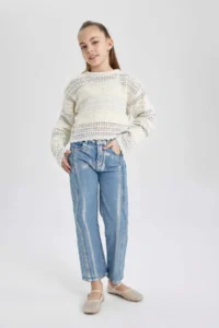 DeFacto Wide Leg Wide Leg Jean Trousers Girls - Image 4