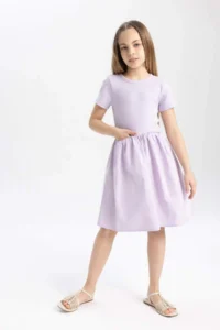 DeFacto Girl's Crew Neck Cotton Short Sleeve Dress