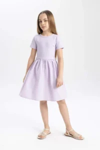 DeFacto Girl's Crew Neck Cotton Short Sleeve Dress - Image 2