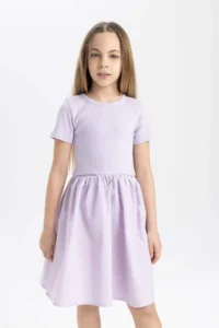 DeFacto Girl's Crew Neck Cotton Short Sleeve Dress - Image 3