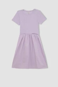 DeFacto Girl's Crew Neck Cotton Short Sleeve Dress - Image 6