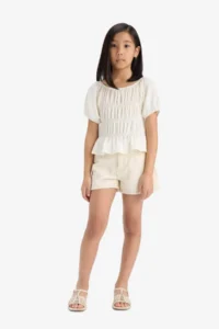 DeFacto Relax Fit Crew Neck Wrapped Short Sleeve Blouse Girls - Image 2