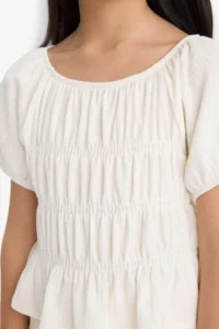 DeFacto Relax Fit Crew Neck Wrapped Short Sleeve Blouse Girls - Image 4