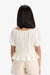 DeFacto Relax Fit Crew Neck Wrapped Short Sleeve Blouse Girls - Image 5