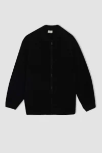 DeFacto Basic Plain Half Turtleneck Knitwear Zipper Cardigan Boy