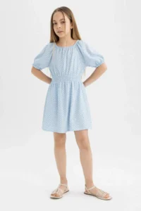 DeFacto Girl's Wrinkled Patterned Short Sleeve Dress - Image 2
