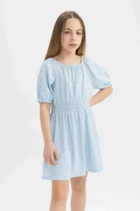 DeFacto Girl's Wrinkled Patterned Short Sleeve Dress - Image 4