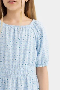 DeFacto Girl's Wrinkled Patterned Short Sleeve Dress - Image 5