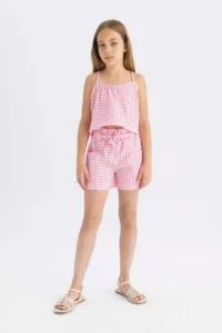 DeFacto Checkered Paperbag Shorts Girls'