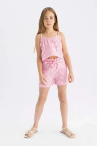 DeFacto Checkered Paperbag Shorts Girls' - Image 2