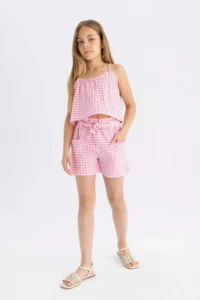 DeFacto Checkered Paperbag Shorts Girls' - Image 3