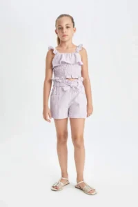 DeFacto Checkered Paperbag Shorts Girls'