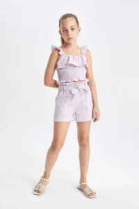 DeFacto Checkered Paperbag Shorts Girls' - Image 2