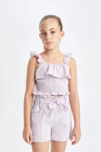 DeFacto Checkered Paperbag Shorts Girls' - Image 3