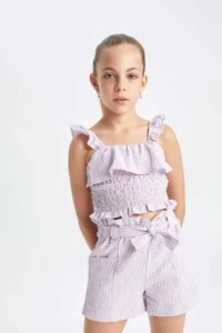 DeFacto Checkered Paperbag Shorts Girls' - Image 4