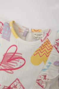 DeFacto Baby Girl Heart Patterned Short Sleeve Dress - Image 5