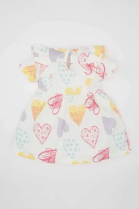 DeFacto Baby Girl Heart Patterned Short Sleeve Dress - Image 8
