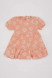 DeFacto Baby Girl Floral Short Sleeve Crinkle Viscose Dress