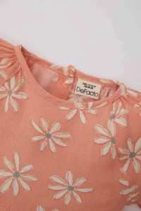 DeFacto Baby Girl Floral Short Sleeve Crinkle Viscose Dress - Image 2
