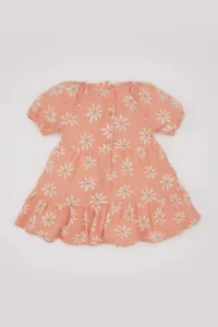 DeFacto Baby Girl Floral Short Sleeve Crinkle Viscose Dress - Image 5