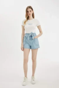 DeFacto Paperbag High Waist Jeans Shorts - Image 2
