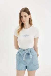 DeFacto Paperbag High Waist Jeans Shorts - Image 4