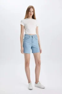 DeFacto High Waist Hem Ucu Kesik Jeans Shorts