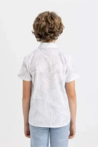 DeFacto Boy's Polo Collar Patterned Linen Look Short Sleeve Shirt - Image 7