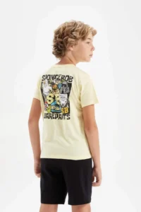 DeFacto Boy's SpongeBob Pajama Set Crew Neck Short Sleeve Top Shorts - Image 5