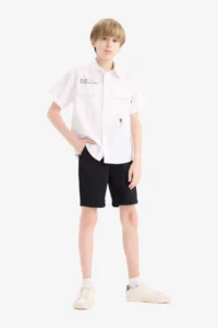 DeFacto Basic Plain Gabardine Shorts with Pockets for Boys