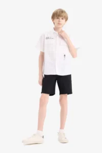 DeFacto Basic Plain Gabardine Shorts with Pockets for Boys - Image 2