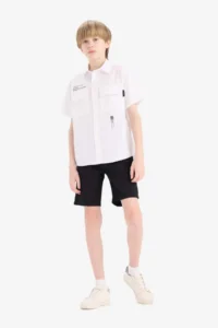 DeFacto Basic Plain Gabardine Shorts with Pockets for Boys - Image 3