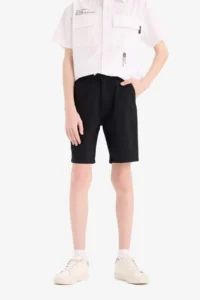 DeFacto Basic Plain Gabardine Shorts with Pockets for Boys - Image 4