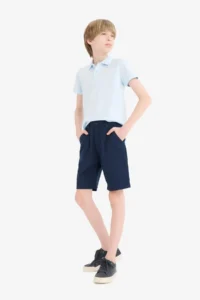 DeFacto Boy's Basic Plain Gabardine Shorts with Pockets - Image 6