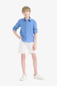 DeFacto Boy's Basic Plain Gabardine Shorts with Pockets - Image 4