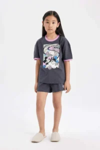 DeFacto Girl's Disney Mickey & Minnie Pajama Set Short Sleeve Top Shorts - Image 2