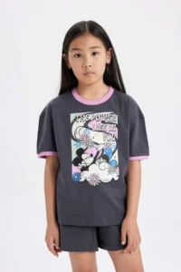 DeFacto Girl's Disney Mickey & Minnie Pajama Set Short Sleeve Top Shorts - Image 3
