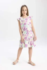 DeFacto Girls' Half Sleeve Floral Dress - Image 2