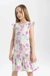 DeFacto Girls' Half Sleeve Floral Dress - Image 3