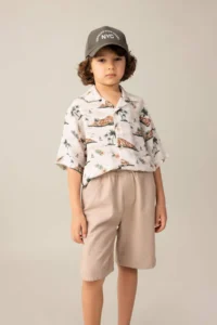 DeFacto Boy's Patterned Polo Neck Viscose Short Sleeve Shirt