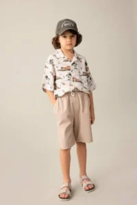 DeFacto Boy's Patterned Polo Neck Viscose Short Sleeve Shirt - Image 2