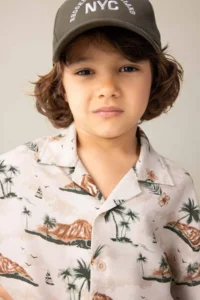 DeFacto Boy's Patterned Polo Neck Viscose Short Sleeve Shirt - Image 3