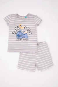 DeFacto Baby Girl Disney Lilo & Stitch Pajama Set Combed Cotton Short Sleeve Top Shorts